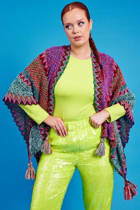 JAYLEY Pink Knitted Multi-Coloured Cape
