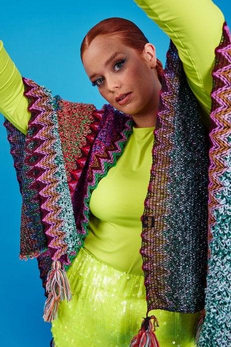 JAYLEY Pink Knitted Multi-Coloured Cape