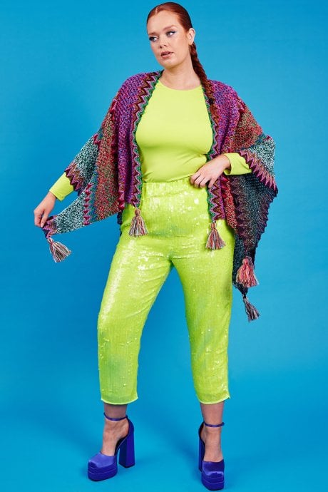 JAYLEY Pink Knitted Multi-Coloured Cape