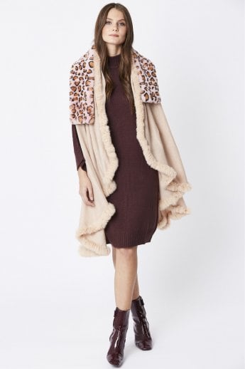 JAYLEY Pink Leopard Print Faux Fur Scarf