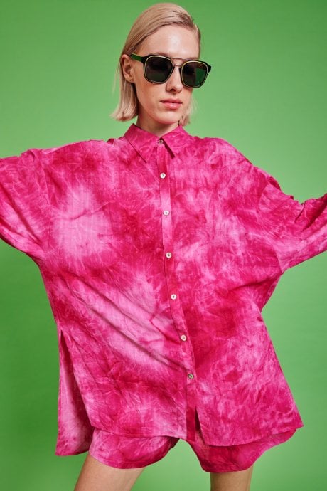 JAYLEY Pink Love Herb Green Shirt Dress