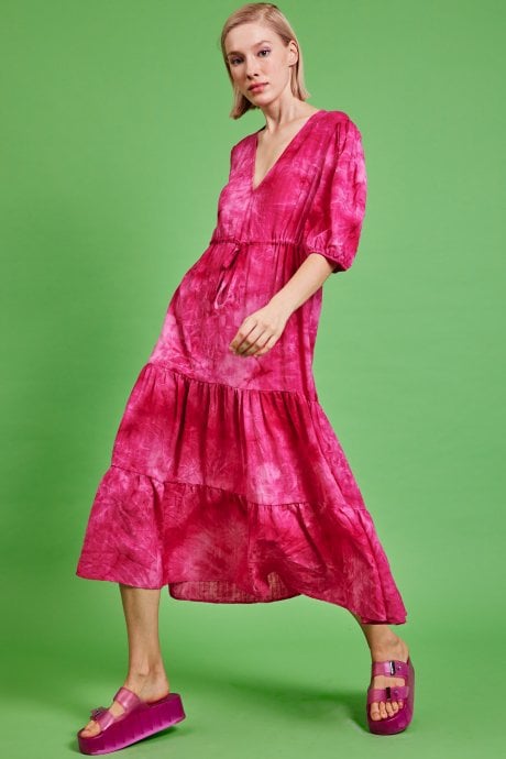 JAYLEY Pink Love Herb Ruffle Maxi Dress