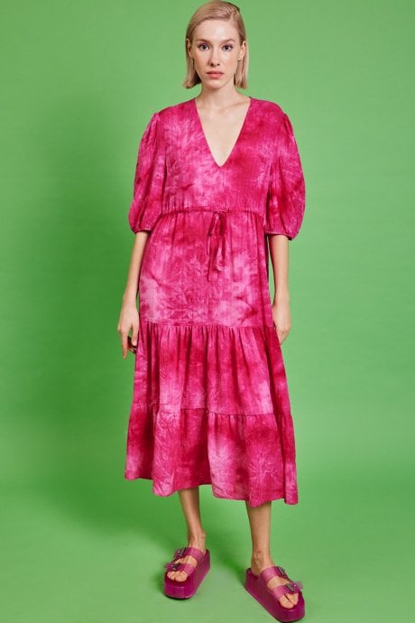 JAYLEY Pink Love Herb Ruffle Maxi Dress