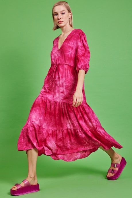 JAYLEY Pink Love Herb Ruffle Maxi Dress