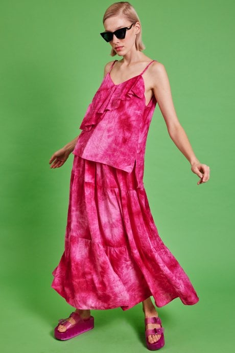 JAYLEY Pink Love Herb Ruffle Maxi Skirt