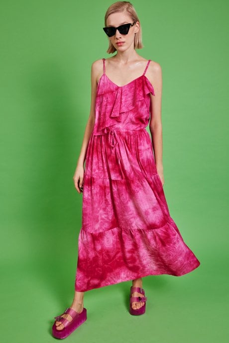 JAYLEY Pink Love Herb Ruffle Maxi Skirt