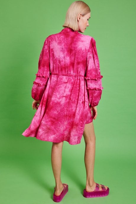 JAYLEY Pink Love Herb Ruffle Shirt Dress
