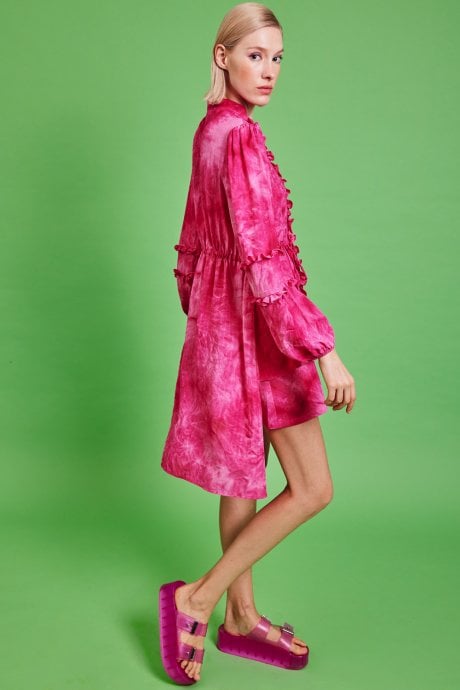 JAYLEY Pink Love Herb Ruffle Shirt Dress