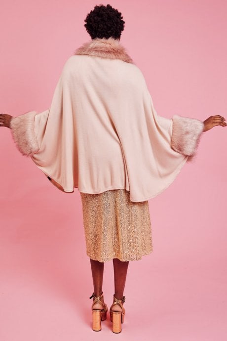 JAYLEY Pink Luxury Faux Fur Fine Knitted Coat