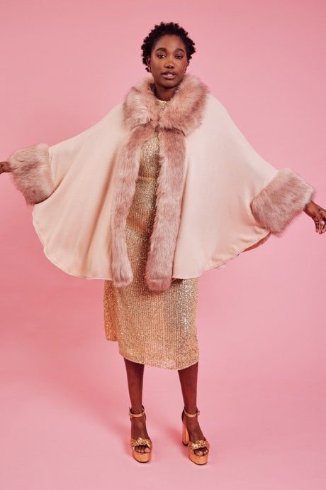 JAYLEY Pink Luxury Faux Fur Fine Knitted Coat