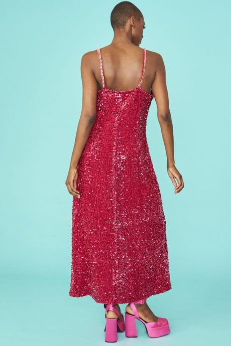 JAYLEY Pink Maxi Sequin Cami Dress