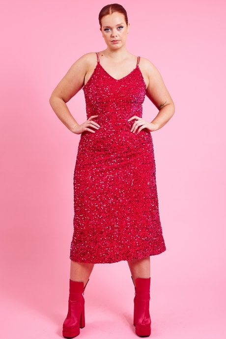 JAYLEY Pink Maxi Sequin Cami Dress