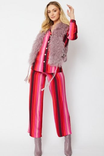 JAYLEY Pink Mongolian Wool Fur Gilet | Waistcoat