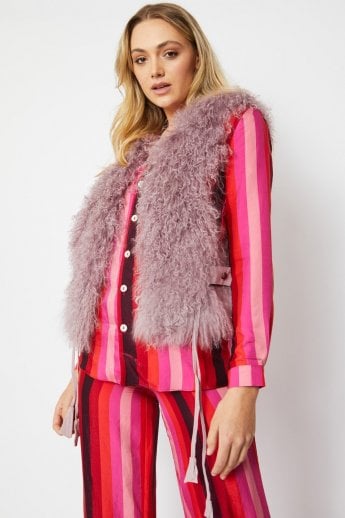JAYLEY Pink Mongolian Wool Fur Gilet | Waistcoat