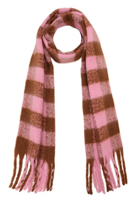 JAYLEY Pink Oversized Tartan Cashmere Blend Scarf