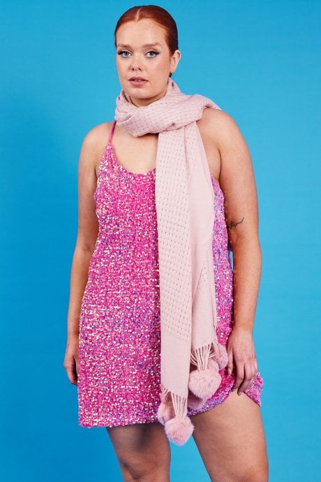 JAYLEY Pink Sequin Cami Ruffle Dress