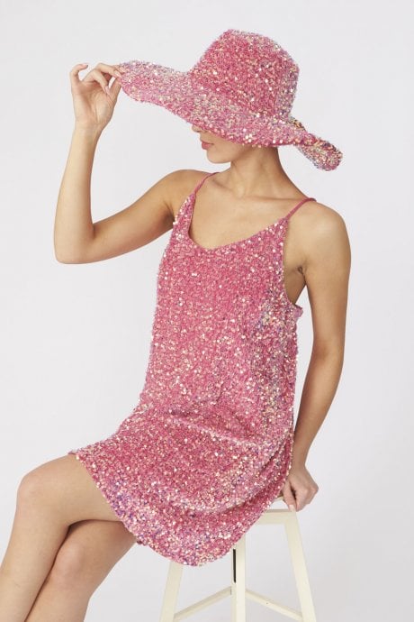 JAYLEY Pink Sequin Handmade Flapper Hat