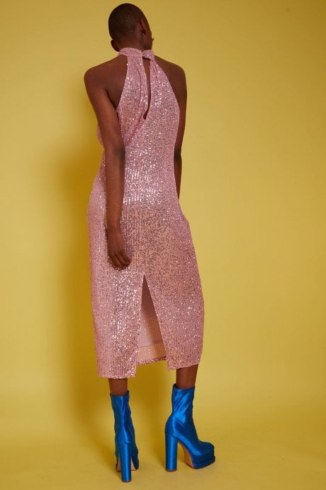 JAYLEY Pink Sequin Lightweight Maxi Dress