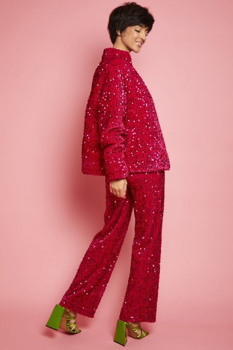 JAYLEY Pink Sequin Puffer Jacket