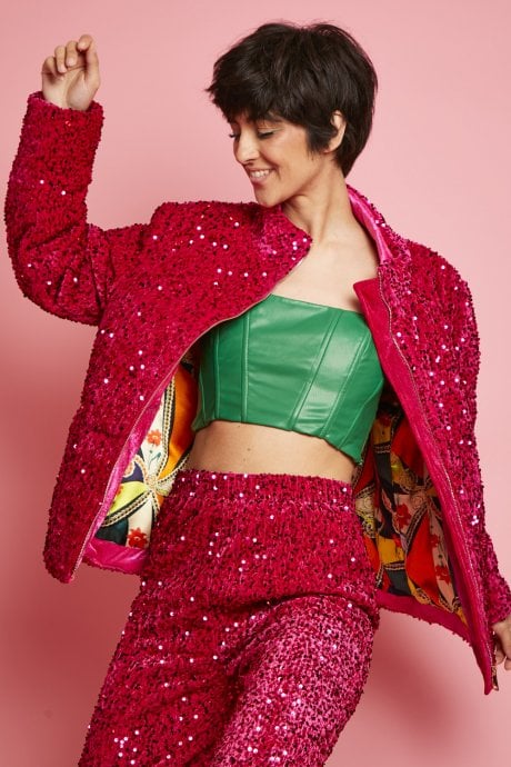JAYLEY Pink Sequin Puffer Jacket