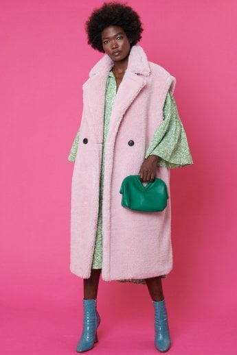 JAYLEY Pink Shearling Maxi Gilet | Waistcoat