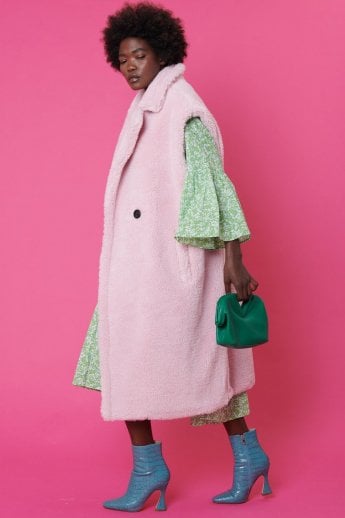 JAYLEY Pink Shearling Maxi Gilet | Waistcoat