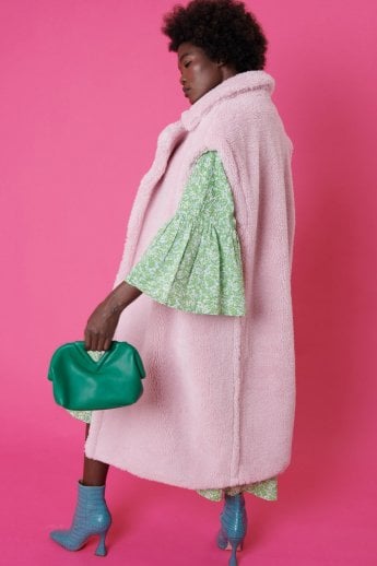 JAYLEY Pink Shearling Maxi Gilet | Waistcoat
