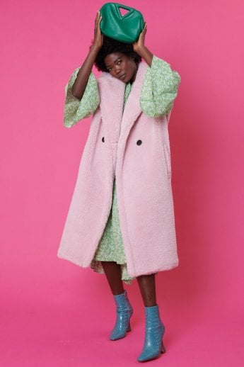 JAYLEY Pink Shearling Maxi Gilet | Waistcoat