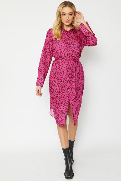 JAYLEY Pink Silk Blend Animal Print Dress