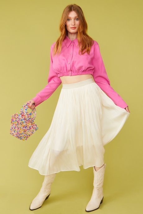 JAYLEY Pink Silk Blend Cropped Kate Shirt