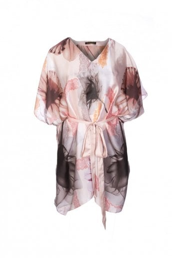 JAYLEY Pink Silk Blend Digital Print Kaftan