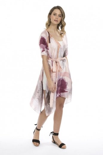 JAYLEY Pink Silk Blend Digital Print Kaftan