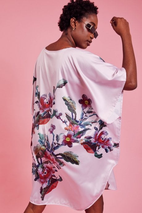 JAYLEY Pink Silk Blend Digital Print Kimono Dress