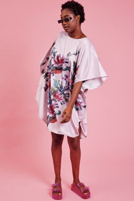 JAYLEY Pink Silk Blend Digital Print Kimono Dress