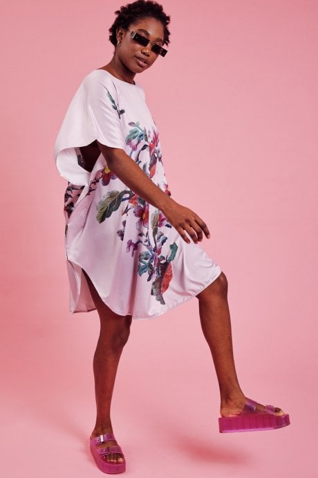 JAYLEY Pink Silk Blend Digital Print Kimono Dress