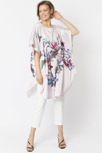JAYLEY Pink Silk Blend Digital Print Kimono Dress