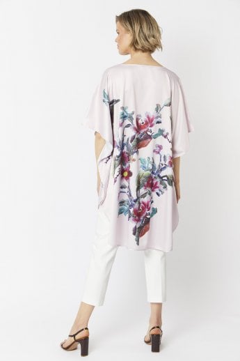 JAYLEY Pink Silk Blend Digital Print Kimono Dress