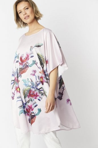 JAYLEY Pink Silk Blend Digital Print Kimono Dress