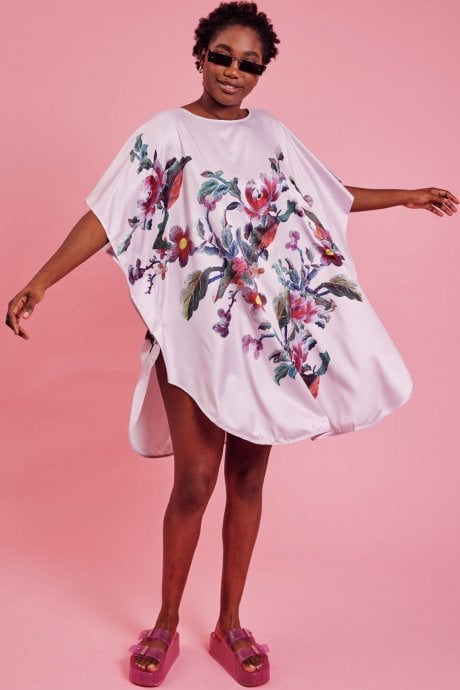 JAYLEY Pink Silk Blend Digital Print Kimono Dress