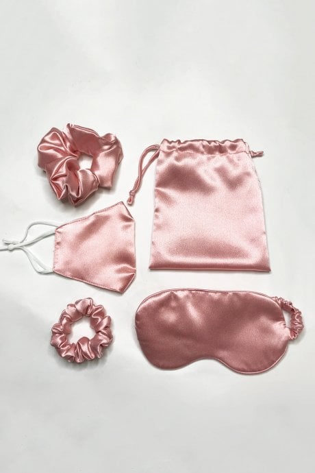 JAYLEY Pink Silk Blend Face Eye Mask Scrunchie Set