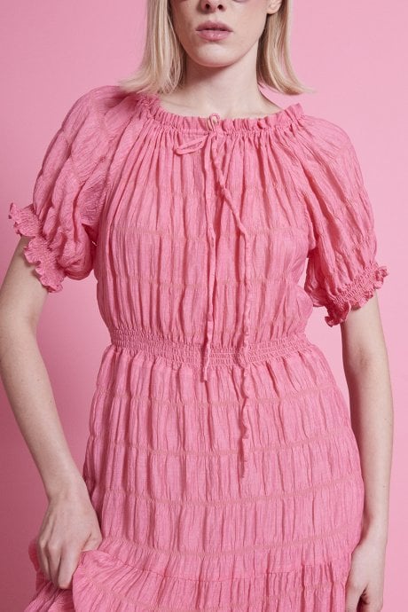 JAYLEY Pink Silk Blend Maxi Ruffle Dress