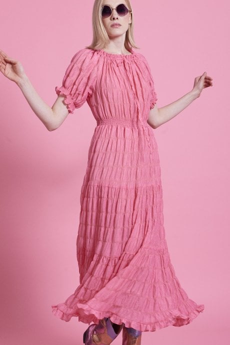 JAYLEY Pink Silk Blend Maxi Ruffle Dress