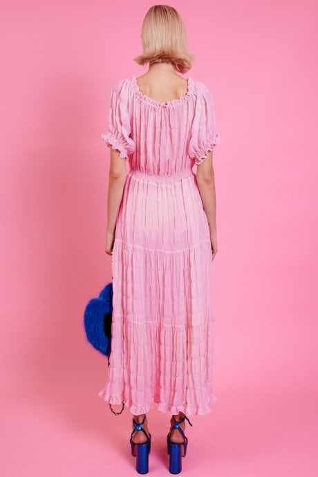 JAYLEY Pink Silk Blend Maxi Ruffle Dress