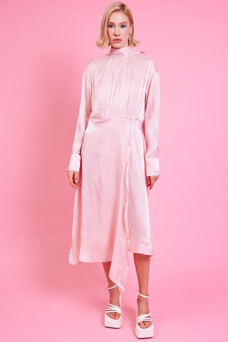 JAYLEY Pink Silk Blend Maxi Ruffle Dress