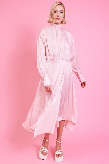 JAYLEY Pink Silk Blend Maxi Ruffle Dress