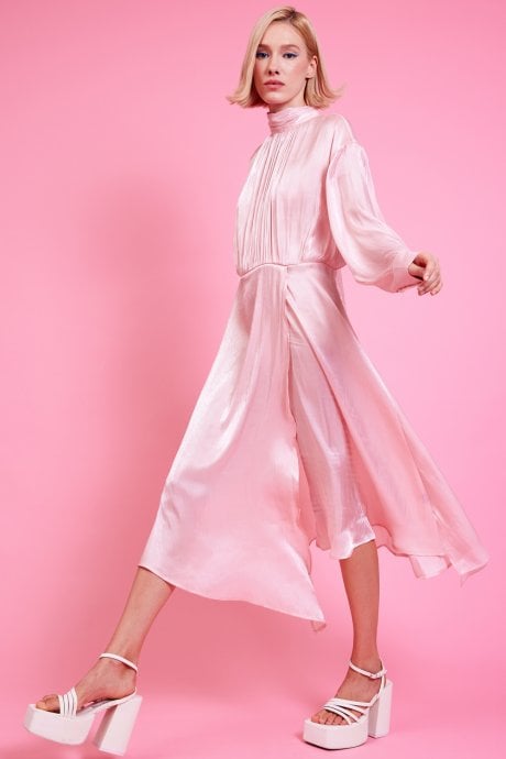 JAYLEY Pink Silk Blend Maxi Ruffle Dress