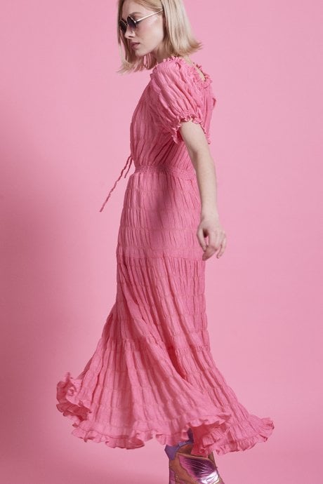 JAYLEY Pink Silk Blend Maxi Ruffle Dress
