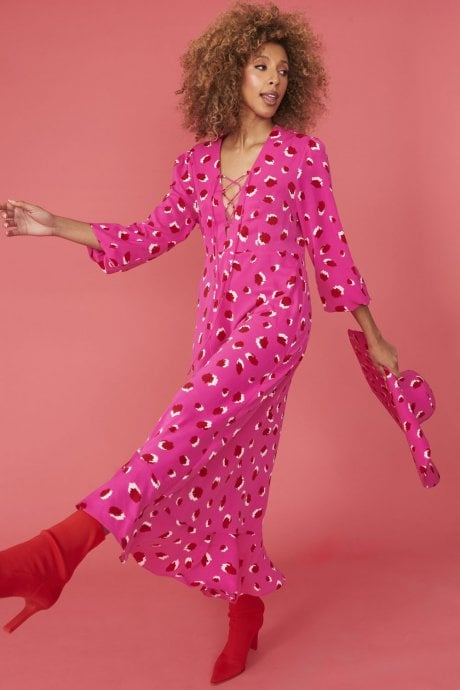JAYLEY Pink Silk Blend Sorrento Animal Print Maxi Dress