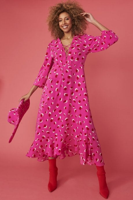 JAYLEY Pink Silk Blend Sorrento Animal Print Maxi Dress