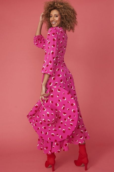 JAYLEY Pink Silk Blend Sorrento Animal Print Maxi Dress